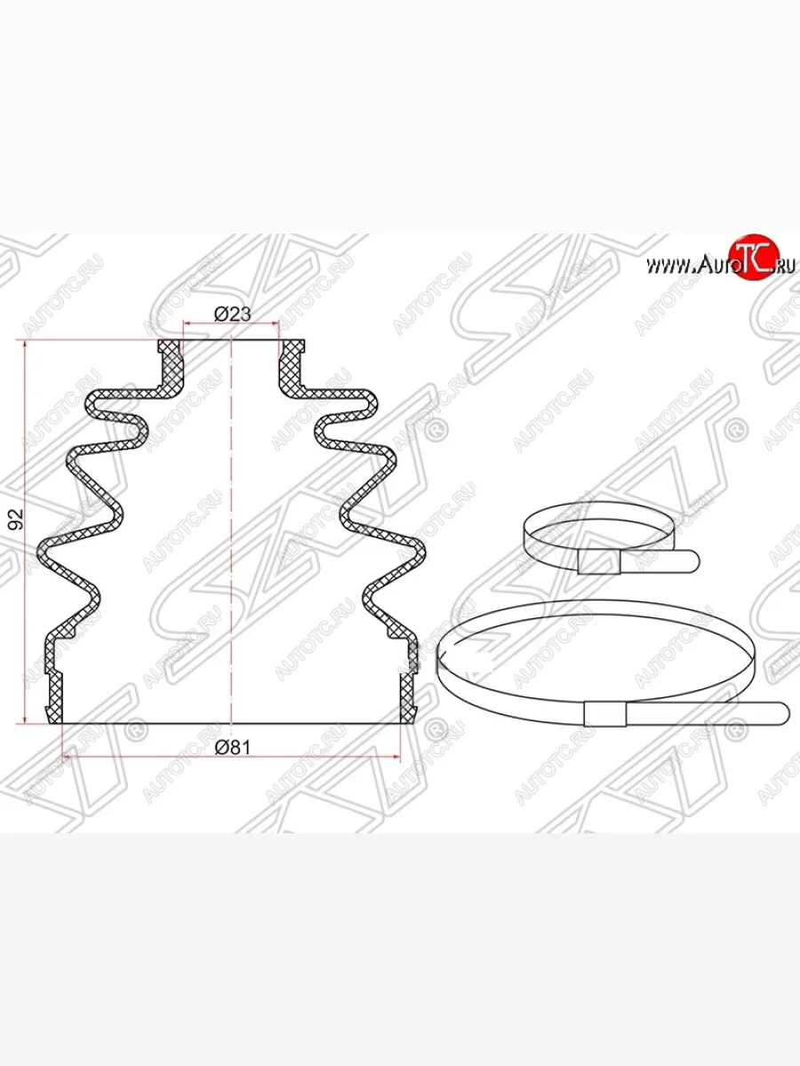 Пыльник ШРУСа (наружный) SAT (2 хомута. резина) Ford C-max Mk1 доресталинг (2003-2007)  с доставкой в г. Керчь