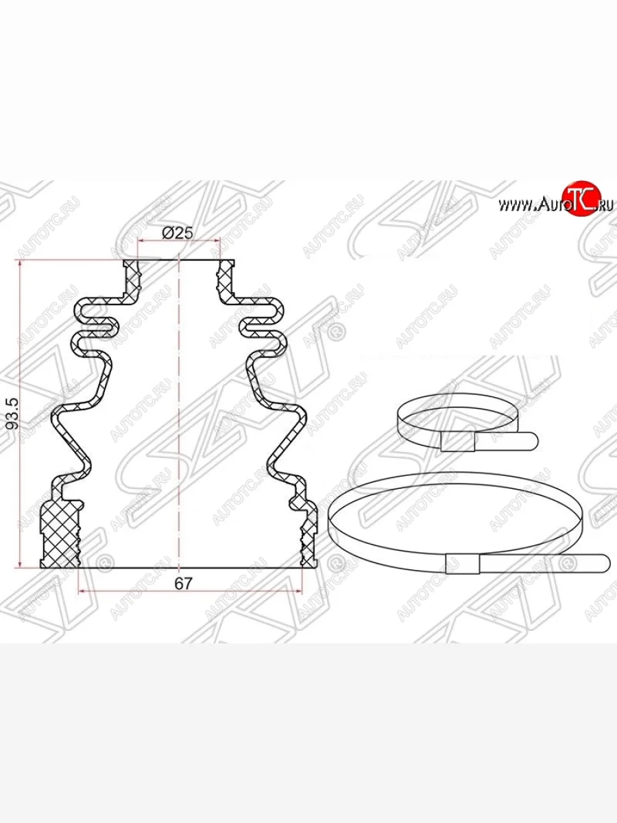 Пыльник ШРУСа SAT (внутренний, 2 хомута, резина)  Mitsubishi  Lancer  8, Mirage  CJ,CK,CL,CM  в Керчи Республика Крым