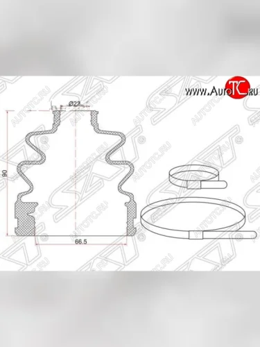 Пыльник ШРУСа SAT (внутренний/передний, 2 хомута, резина) Hyundai Tucson JM (2004-2010)