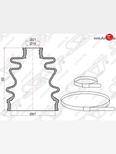 Пыльник ШРУС SAT (внутренний, 2 хомута, резина) KIA Picanto  1 SA хэтчбэк 5 дв. (2003-2011) дорестайлинг, 1-ый рестайлинг, 2-ой рестайлинг