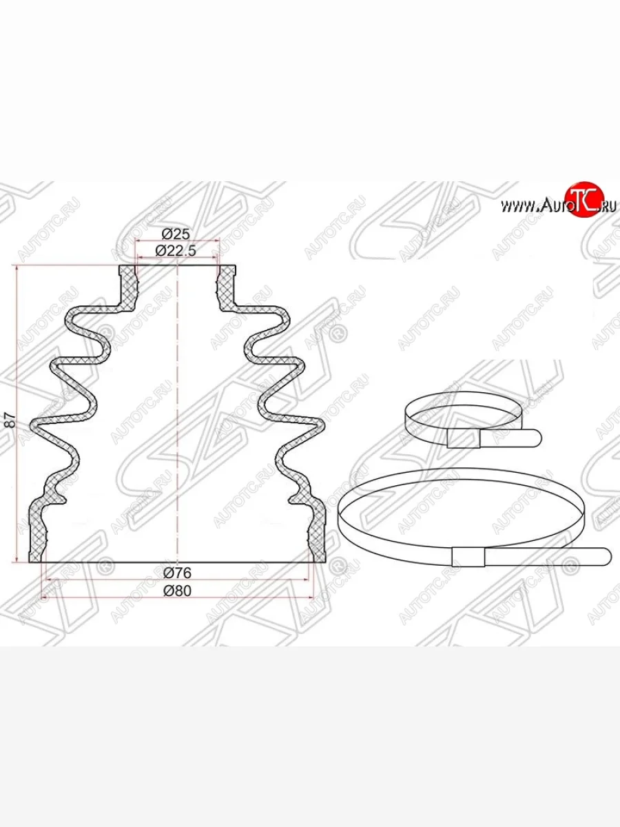 Пыльник ШРУСа (наружный) SAT (2 хомута. резина) Mazda 3/Axela BL дорестайлинг, хэтчбэк 5 дв. (2009-2011)  с доставкой в г. Пермь