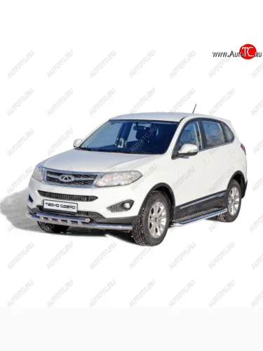 Защита переднего бампера ТехноСфера (Техно Сфера) (двойная, нержавейка, d63.5 mm) Chery Tiggo 5  (T21) (2014-2017) дорестайлинг