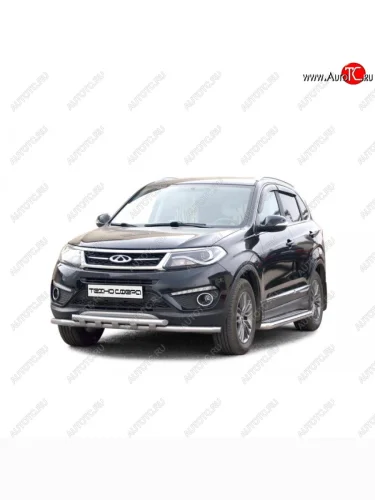 Защита переднего бампера ТехноСфера (Техно Сфера) (двойная, нержавейка, d51 mm) Chery Tiggo 5  (T21) (2017-2020) рестайлинг