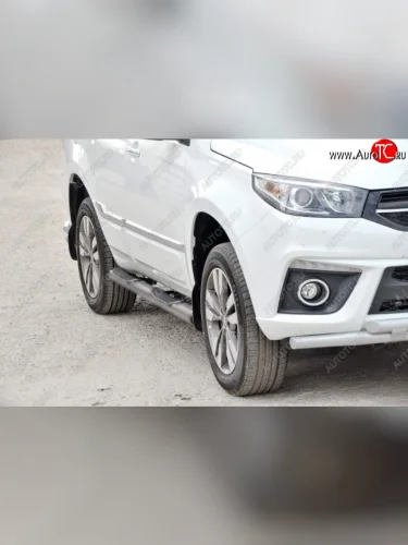 Защита порогов ТехноСфера (Техно Сфера) (Сталь с покрытием, с проступью, d76 mm) Chery Tiggo 3x (2017-2020) дорестайлинг