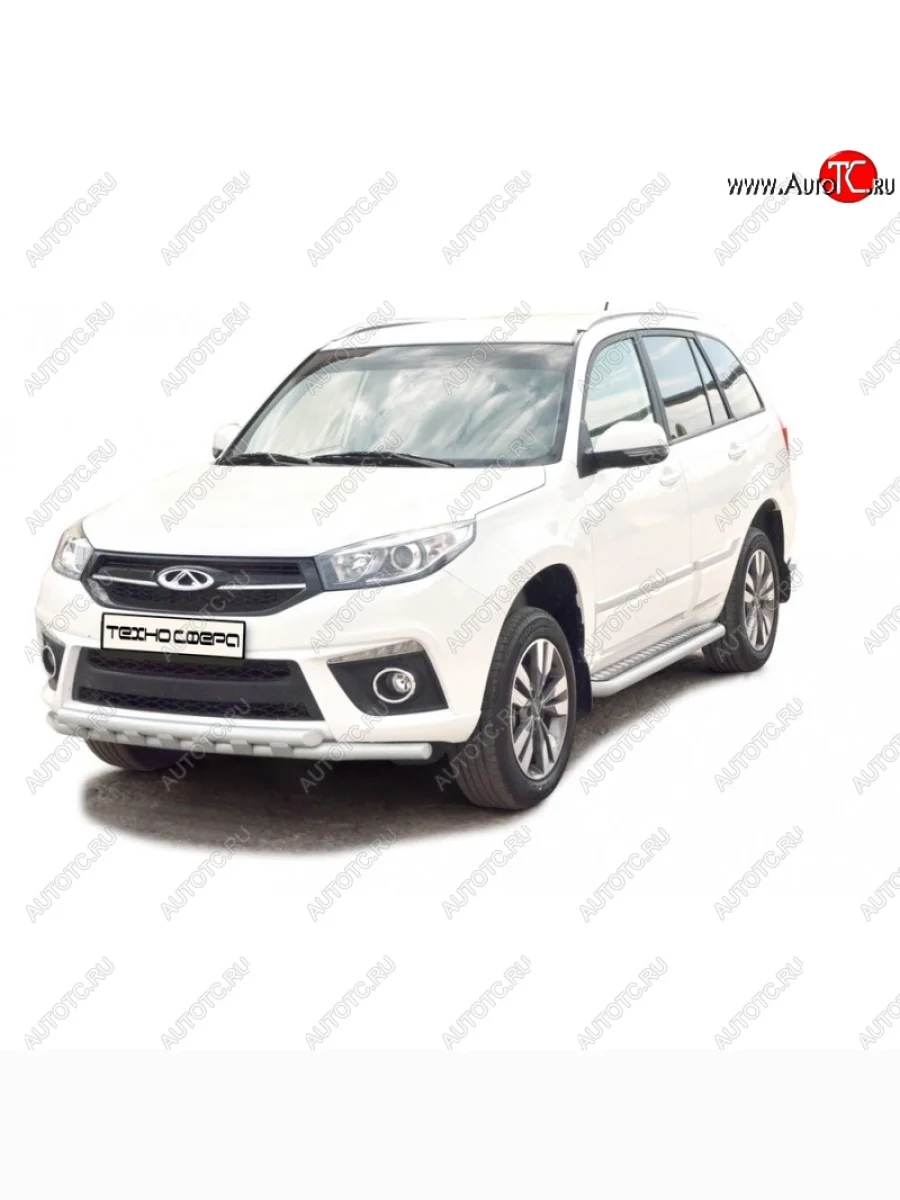 Защита порогов ТехноСфера (Техно Сфера) (Сталь с покрытием, с алюминиевым листом, d63.5 mm) Chery Tiggo 3x дорестайлинг (2017-2020) (цвет: Серебристый)  в Воронеже Воронежской области