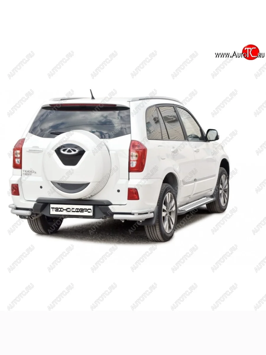 Защита заднего бампера ТехноСфера (Техно Сфера) (Сталь с покрытием, уголки, 63.5 mm) Chery Tiggo 3x дорестайлинг (2017-2020) (цвет: Серебристый)  в Керчи Республика Крым