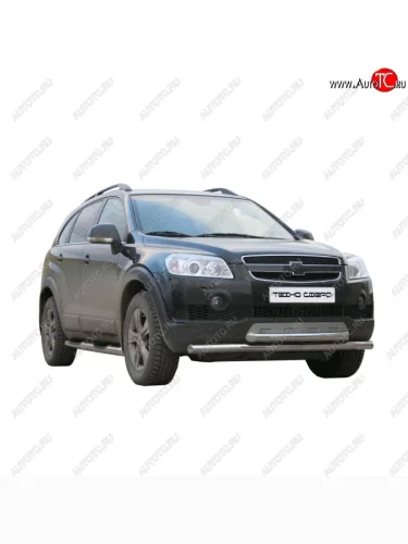 Защита переднего бампера ТехноСфера (Техно Сфера) (двойная, нержавейка, d63.5 mm) Chevrolet Captiva (2006-2011)  дорестайлинг