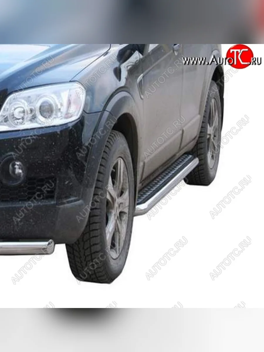 Защита порогов ТехноСфера (Техно Сфера) (Сталь с покрытием, с алюминиевым листом, d63.5 mm) Chevrolet Captiva  дорестайлинг (2006-2011) (цвет: Серебристый)  в Самаре Самарской области