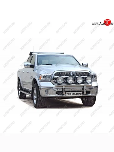 Защита переднего бампера ТехноСфера (Техно Сфера) (с кронштейнами под доп. фары, Сталь с покрытием, d63.5 mm) Dodge Ram 1500  4 DJ,DS (2008-2012) Quad Cab