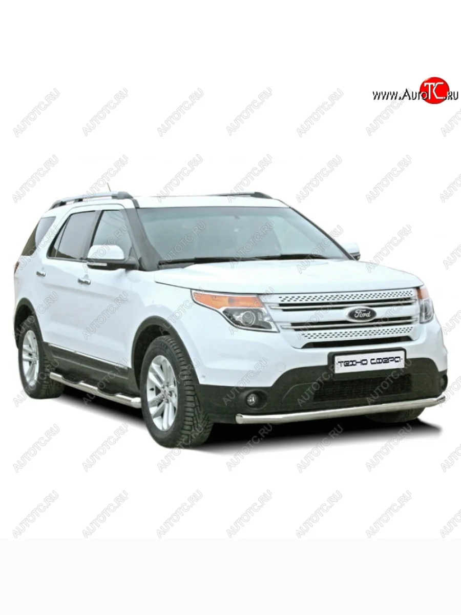 Защита порогов ТехноСфера (Техно Сфера) (нержавейка, с проступью, d76 mm) Ford Explorer U502 дорестайлинг (2010-2016)  в Керчи Республика Крым