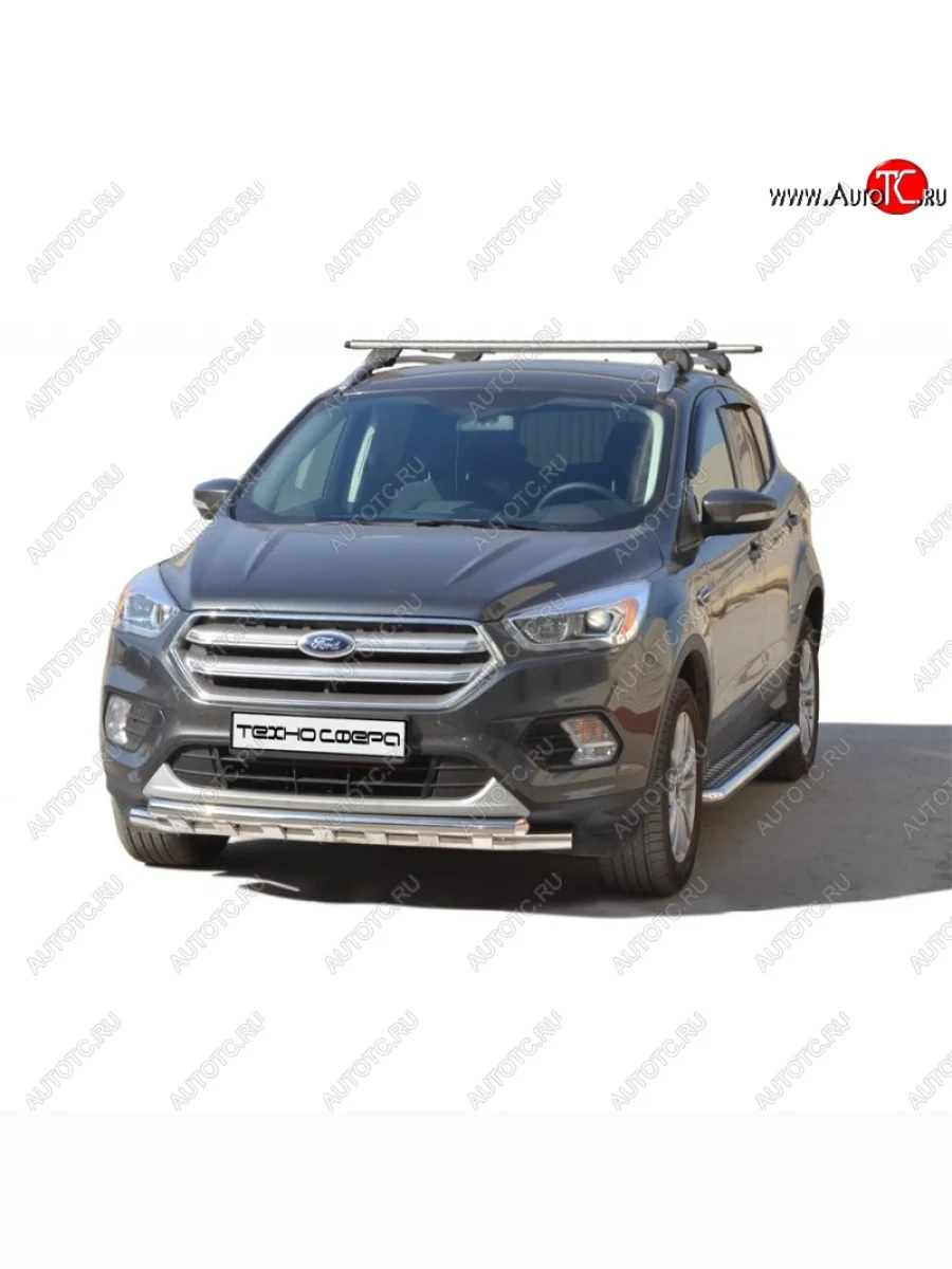 Защита порогов ТехноСфера (Техно Сфера) (нержавейка, с алюминиевым листом, d63.5 mm) Ford Kuga 2 рестайлинг (2016-2019)  в Керчи Республика Крым
