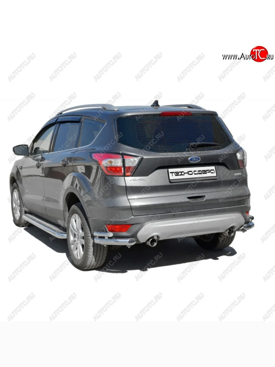 Защита заднего бампера ТехноСфера (Техно Сфера) (Сталь с покрытием, уголки двойные, 63.5 mm)  Ford Kuga (2016-2019) 2 (цвет: Серебристый)  с доставкой в г. Керчь