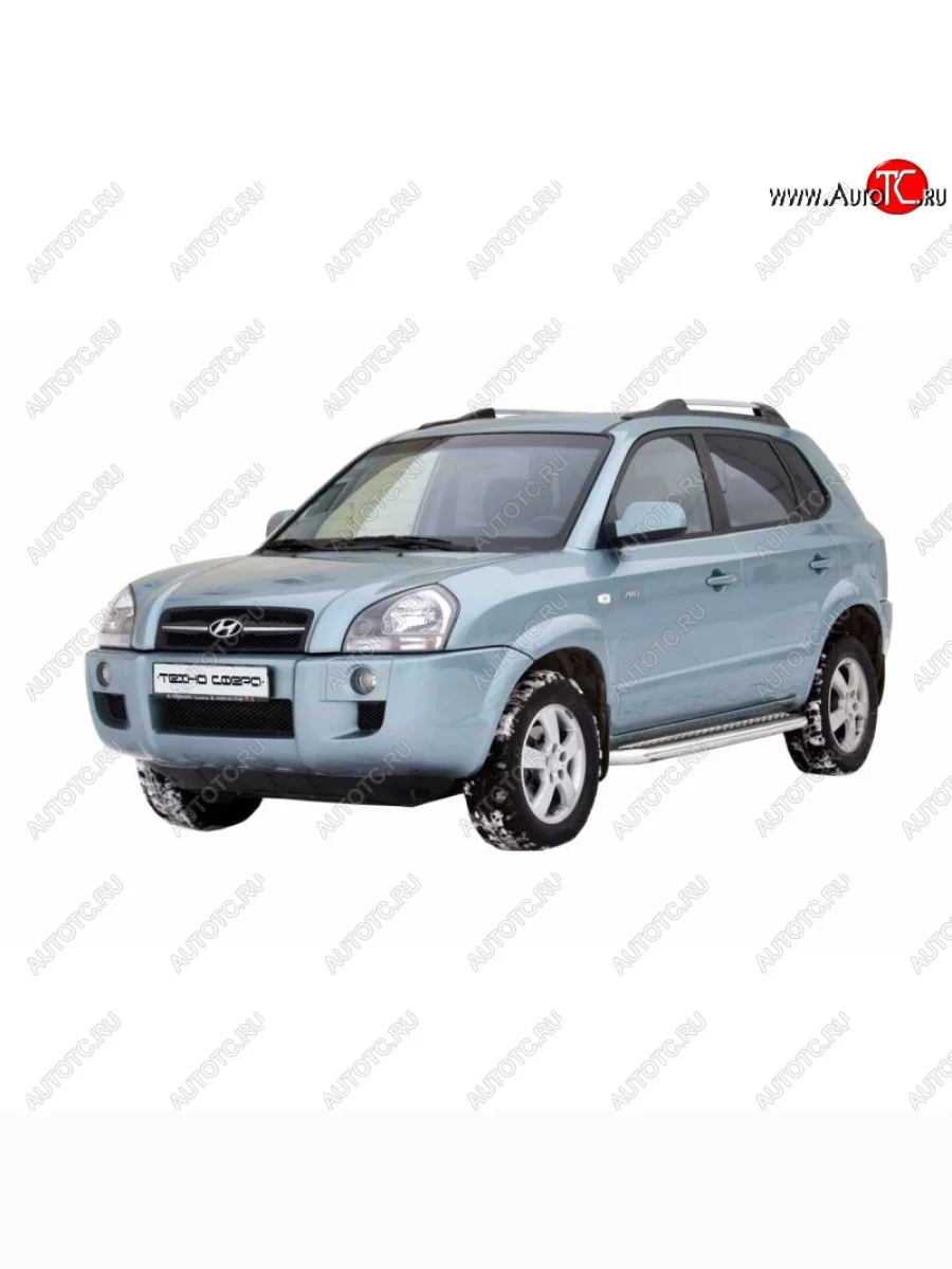 Защита порогов ТехноСфера (Техно Сфера) (нержавейка, с алюминиевым листом, d63.5 mm) Hyundai Tucson JM (2004-2010)  в Воронеже Воронежской области