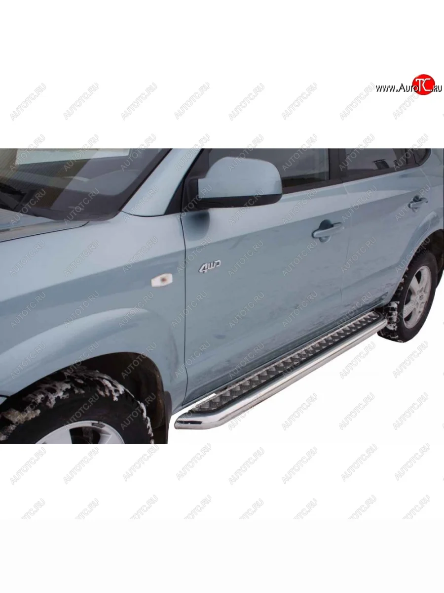Защита порогов ТехноСфера (Техно Сфера) (Сталь с покрытием, с алюминиевым листом, d63.5 mm) Hyundai Tucson JM (2004-2010) (цвет: Серебристый)  в Керчи Республика Крым