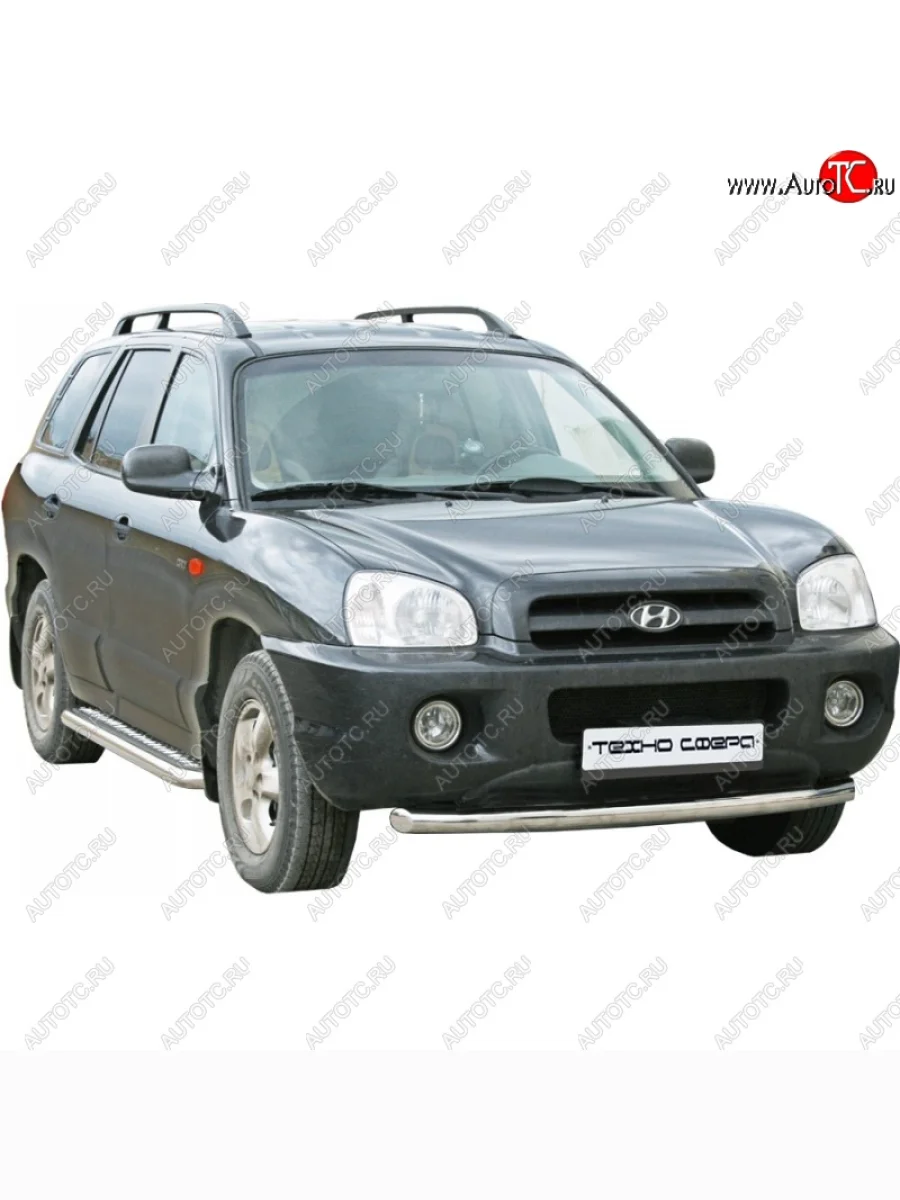 Защита переднего бампера ТехноСфера (Техно Сфера) (нержавейка, d63.5 mm)  Hyundai Santa Fe (2006-2009) CM  В Кинешме Ивановской области