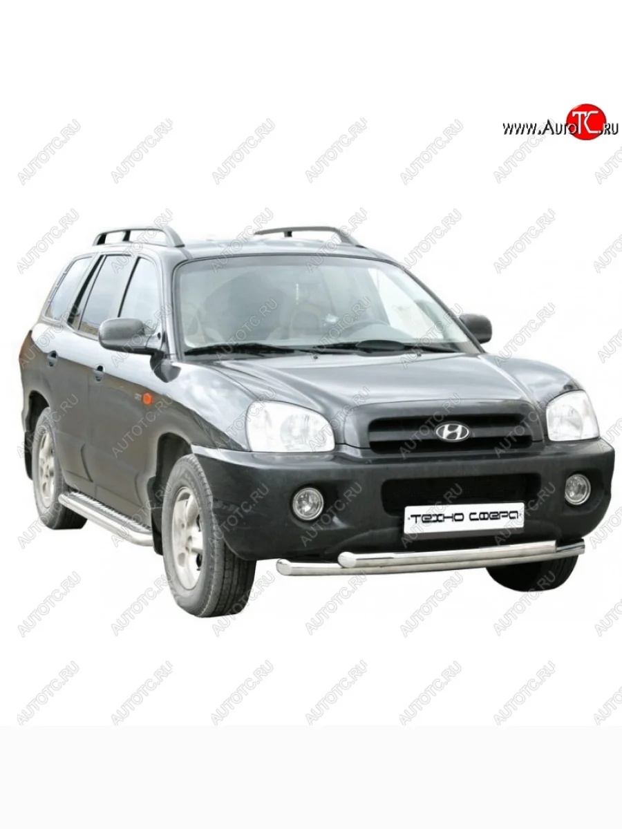 Защита порогов ТехноСфера (Техно Сфера) (нержавейка, с алюминиевым листом, d63.5 mm) Hyundai Santa Fe CM дорестайлинг (2006-2009)  в Керчи Республика Крым