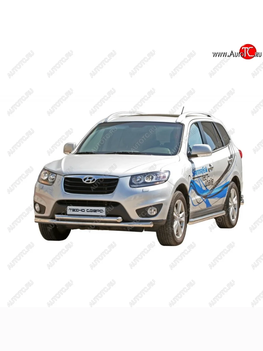 Защита порогов ТехноСфера (Техно Сфера) (Сталь с покрытием, 76 mm) Hyundai Santa Fe CM рестайлинг (2009-2012) (цвет: Серебристый)  в Перми Пермском крае