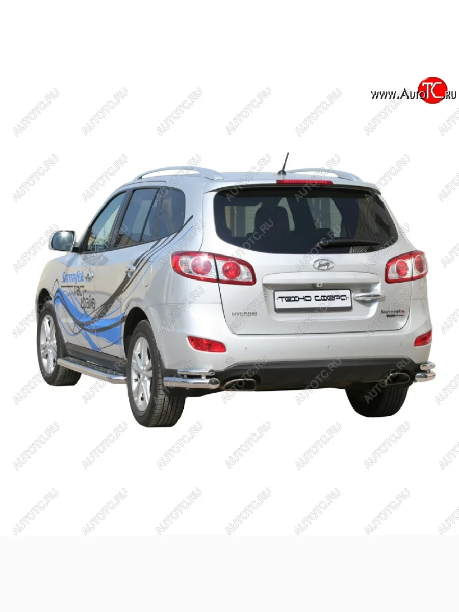 Защита заднего бампера ТехноСфера (Техно Сфера) (нержавейка, уголки, 63.5 mm) Hyundai Santa Fe CM рестайлинг (2009-2012)  в Самаре Самарской области