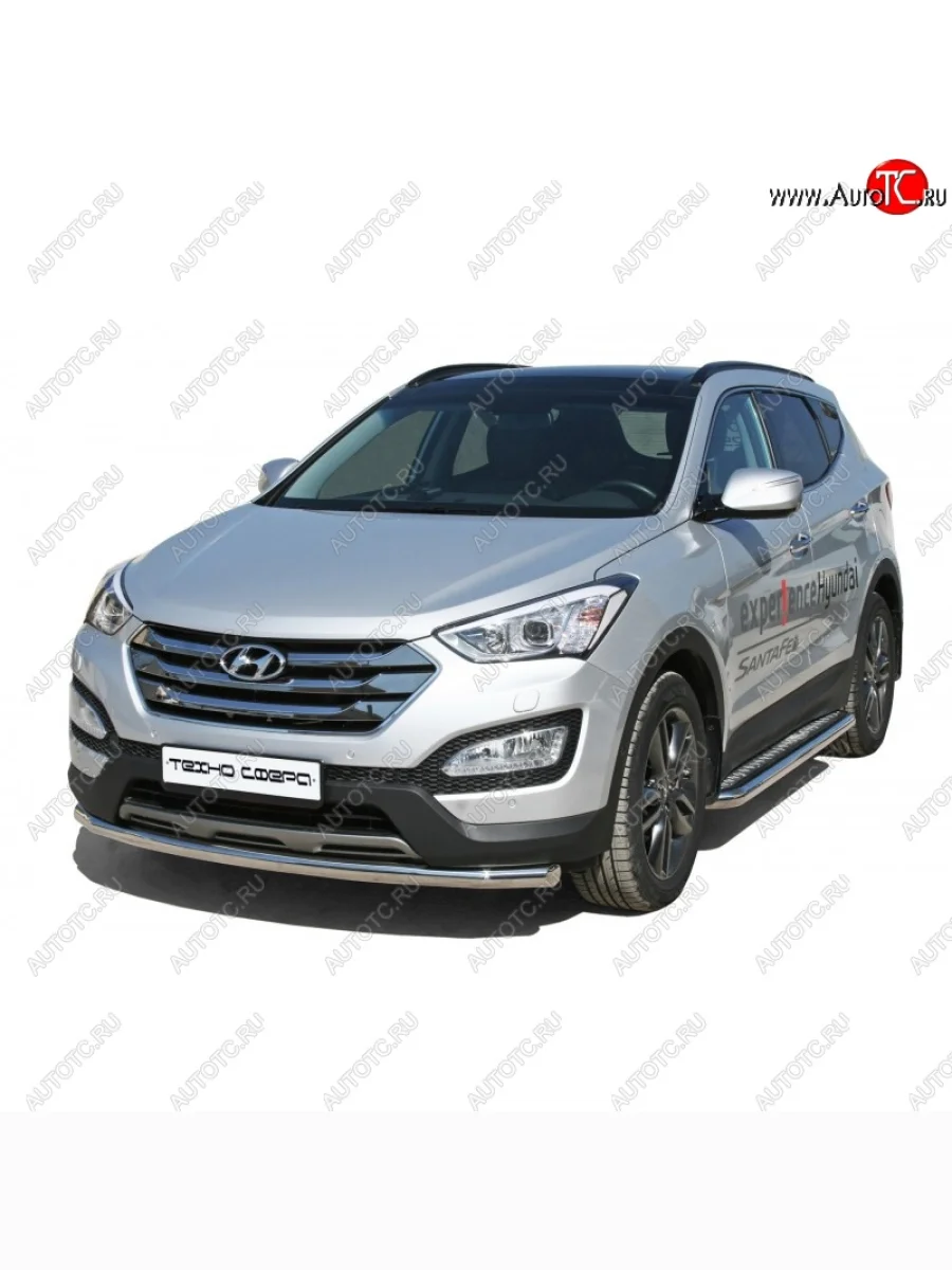 Защита переднего бампера ТехноСфера (Техно Сфера) (нержавейка, d63.5 mm) Hyundai Santa Fe DM дорестайлинг (2012-2016)  в Перми Пермском крае