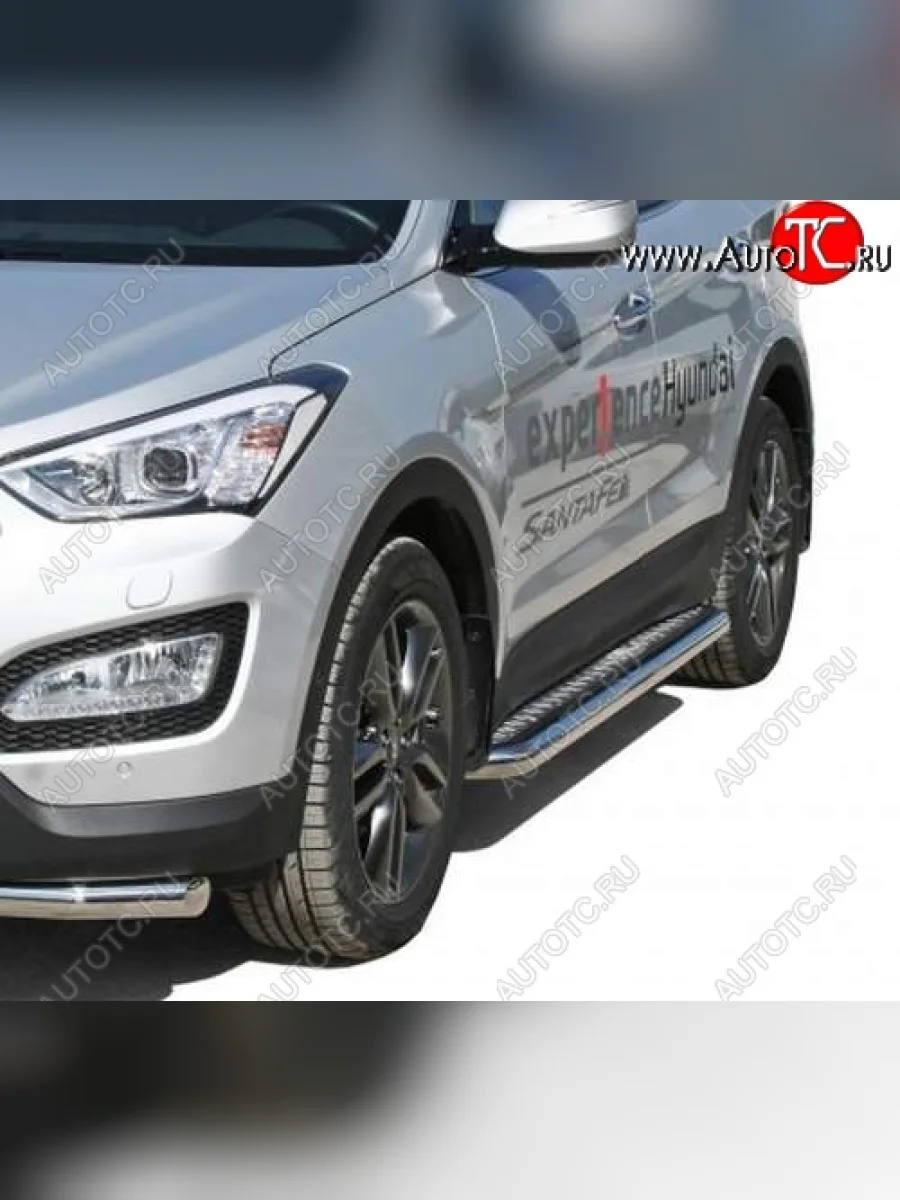 Защита порогов ТехноСфера (Техно Сфера) (Сталь с покрытием, с алюминиевым листом, d63.5 mm)  Hyundai Santa Fe (2012-2016) DM (цвет: Серебристый)  В Кинешме Ивановской области