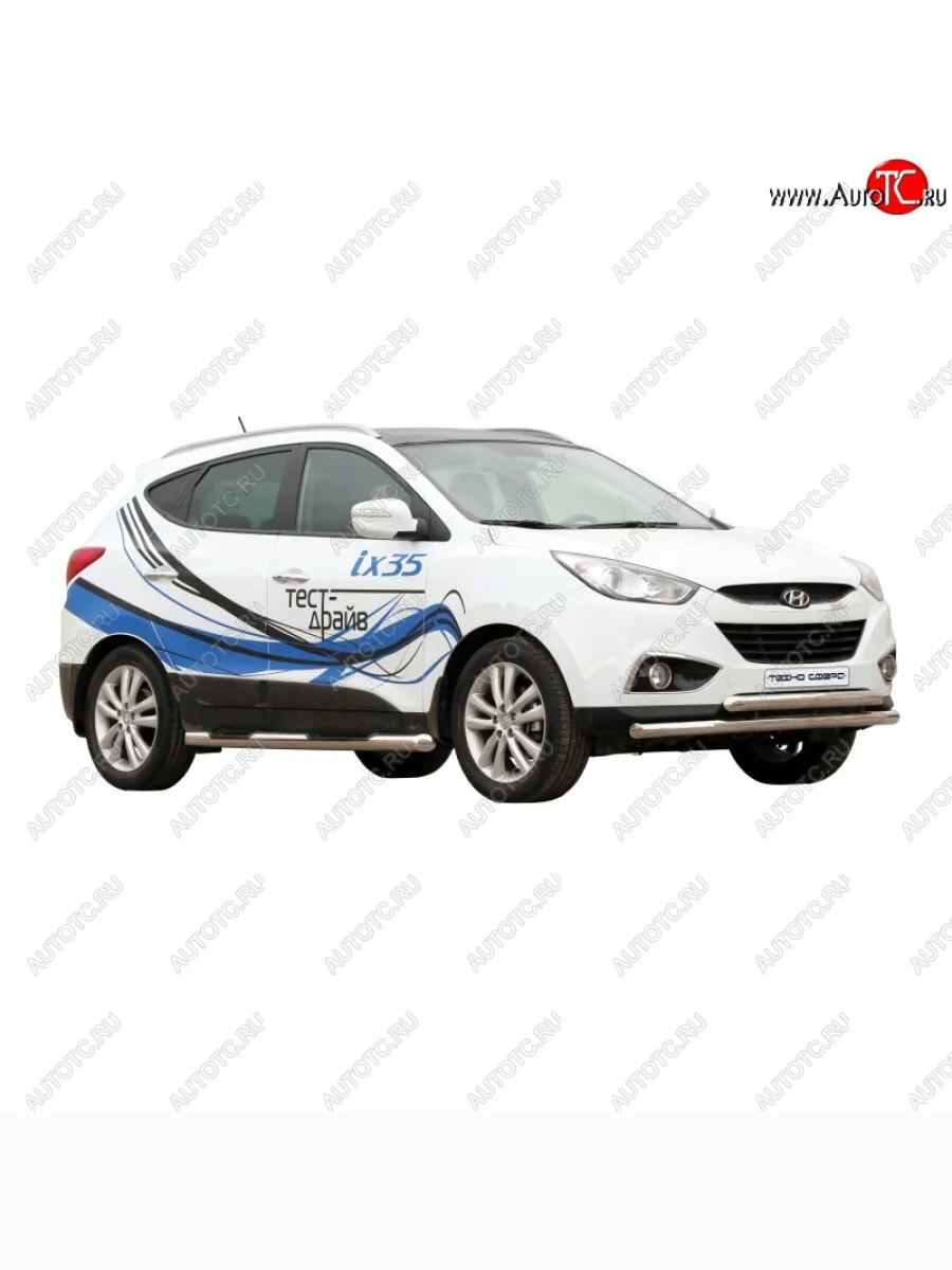 Защита порогов ТехноСфера (Техно Сфера) (нержавейка, с проступью, d76 mm) Hyundai IX35 LM дорестайлинг (2009-2013)  в Керчи Республика Крым