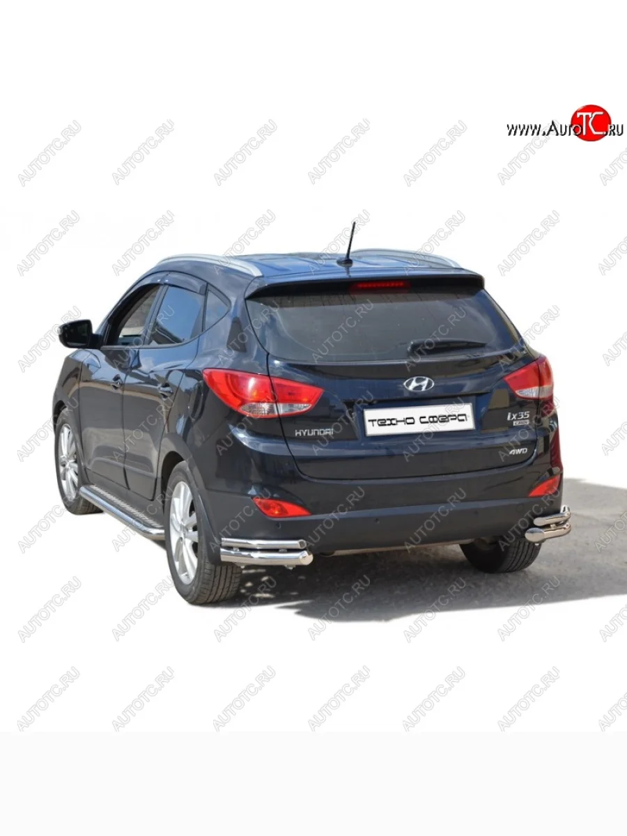 Защита заднего бампера ТехноСфера (Техно Сфера) (Сталь с покрытием, уголки двойные, 63.5 mm) Hyundai IX35 LM дорестайлинг (2009-2013) (цвет: Серебристый)  в Самаре Самарской области