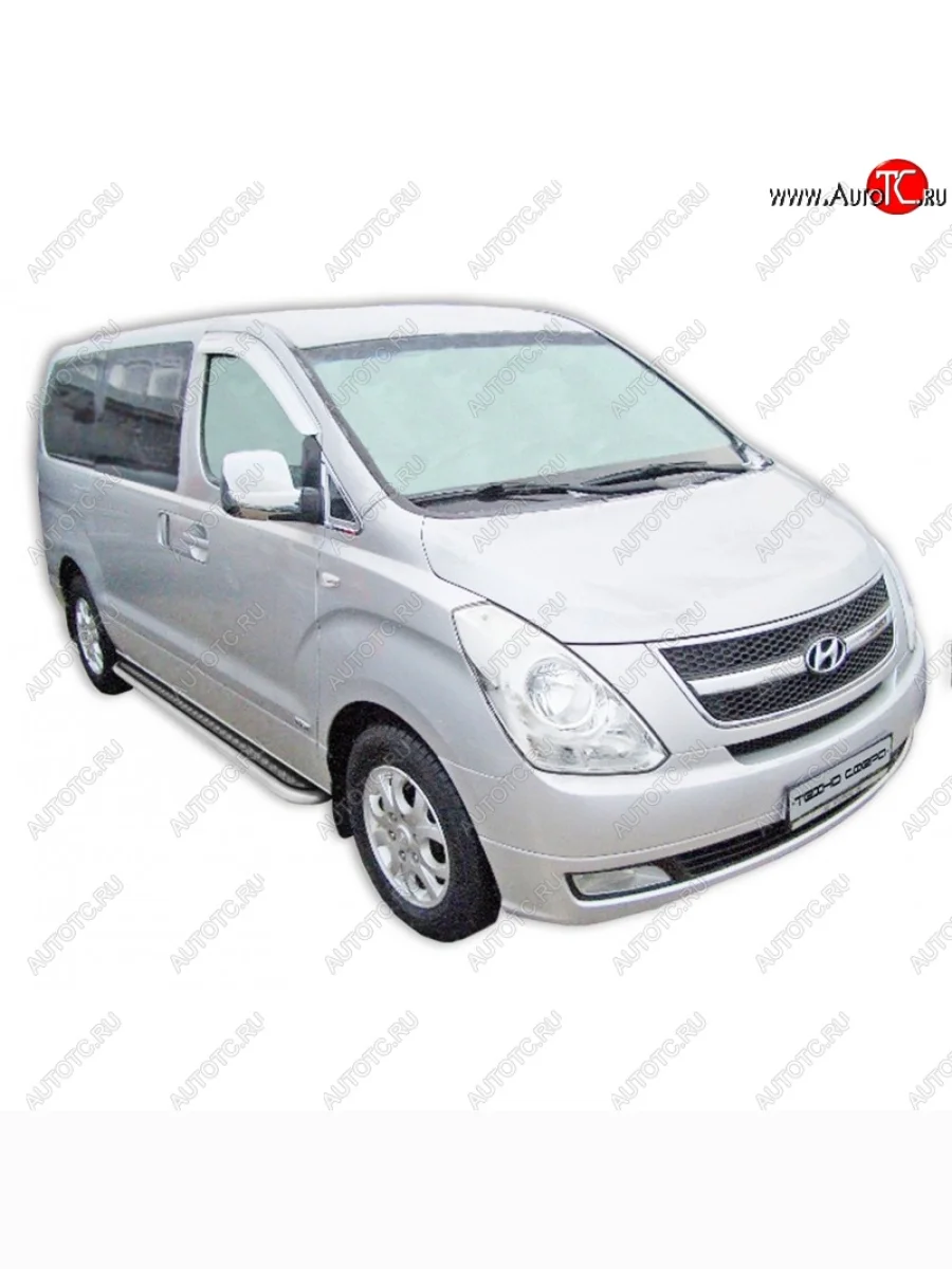 Защита порогов ТехноСфера (Техно Сфера) (Сталь с покрытием, с алюминиевым листом, d63.5 mm) Hyundai Starex/Grand Starex/H1 TQ дорестайлинг (2007-2013) (цвет: Серебристый)  в Перми Пермском крае