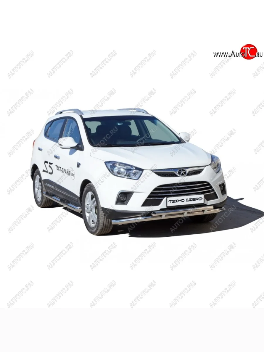 Защита переднего бампера ТехноСфера (Техно Сфера) (двойная, Сталь с покрытием, d63.5 mm)  JAC S5 (2013-2019) (цвет: Серебристый)  В Кинешме Ивановской области