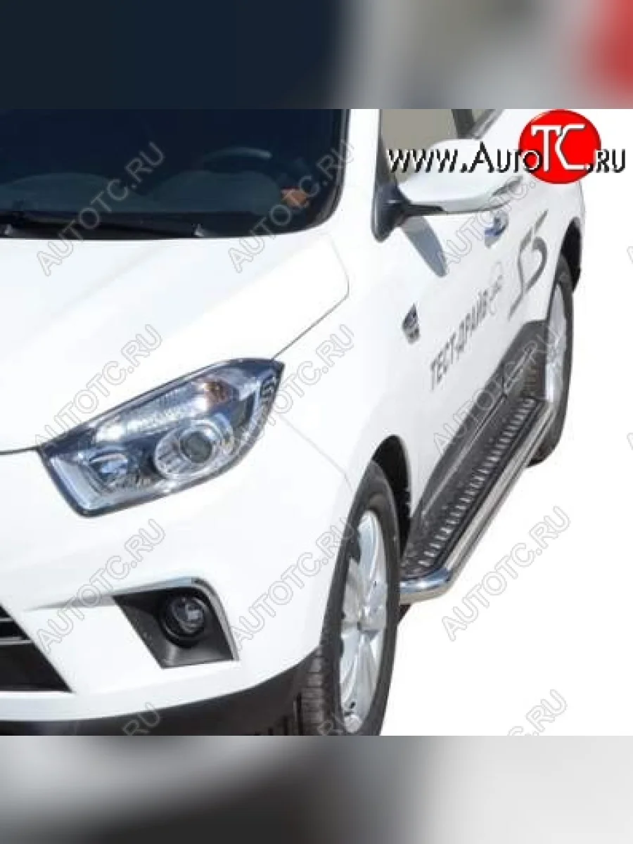 Защита порогов ТехноСфера (Техно Сфера) (Сталь с покрытием, с алюминиевым листом, d63.5 mm) JAC S5 дорестайлинг (2013-2019) (цвет: Серебристый)  в Керчи Республика Крым