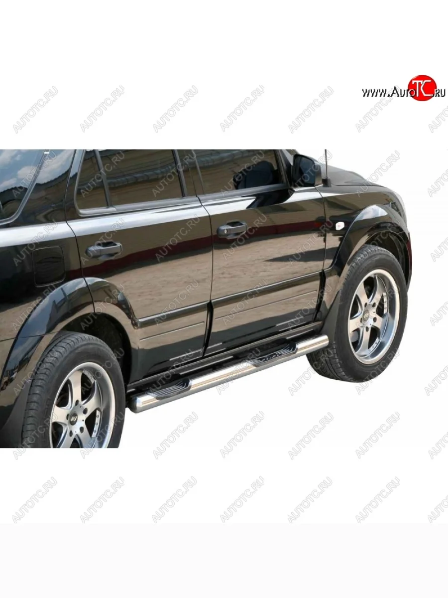 Защита порогов ТехноСфера (Техно Сфера) (нержавейка, с проступью, d76 mm) KIA Sorento BL дорестайлинг (2002-2006)  с доставкой в г. Керчь