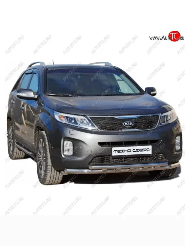 Защита переднего бампера ТехноСфера (Техно Сфера) (двойная, нержавейка, d63.5 mm) KIA Sorento  XM (2012-2015) рестайлинг
