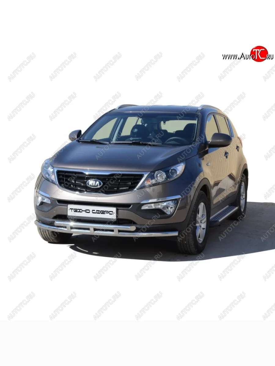 Защита переднего бампера ТехноСфера (Техно Сфера) (двойная, нержавейка, d51 mm) KIA Sportage 3 SL дорестайлинг (2010-2014)  в Керчи Республика Крым