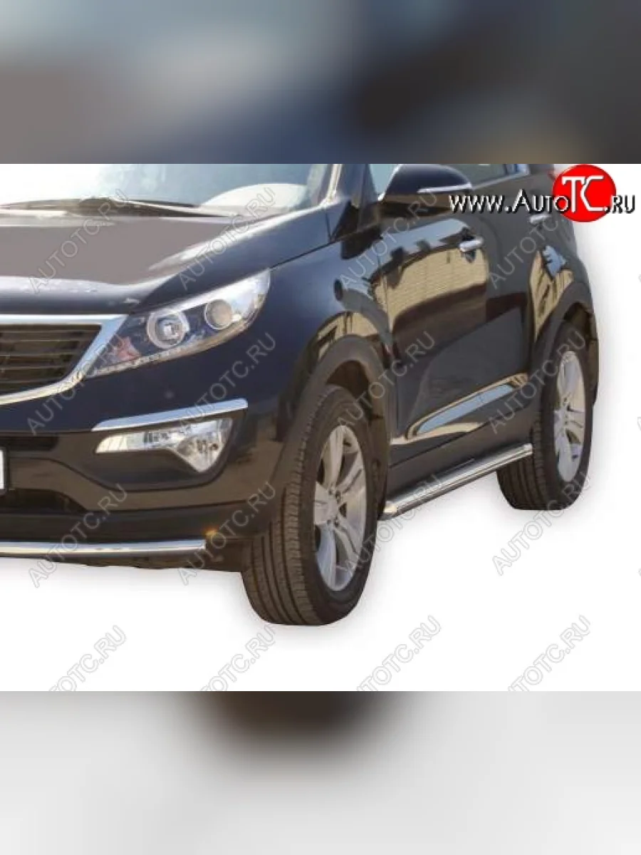 Защита порогов ТехноСфера (Техно Сфера) (Сталь с покрытием, 63.5 mm)  KIA Sportage (2010-2016) 3 SL (цвет: Серебристый)  В Кинешме Ивановской области