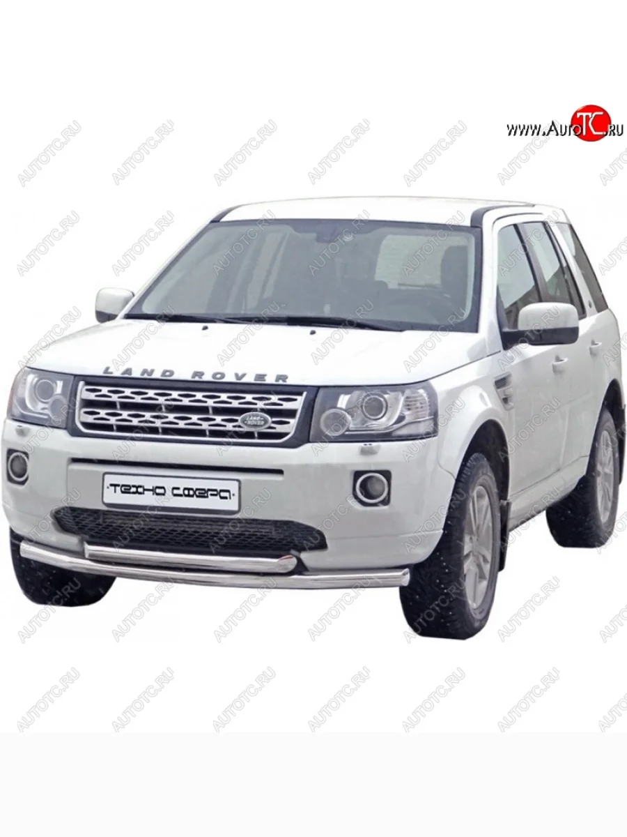 Защита переднего бампера ТехноСфера (Техно Сфера) (двойная, Сталь с покрытием, d63.5 mm) Land Rover Freelander L359 1-ый рестайлинг (2010-2012) (цвет: Серебристый)  в Воронеже Воронежской области