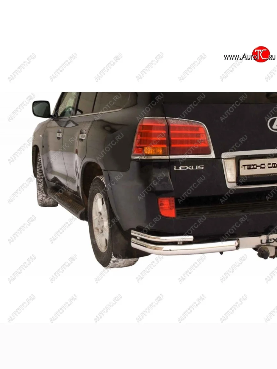 Защита заднего бампера ТехноСфера (Техно Сфера) (нержавейка, уголки двойные, 63.5 mm)  Lexus LX570 (2007-2012) J200 (цвет: Серебристый)  с доставкой в г. Керчь