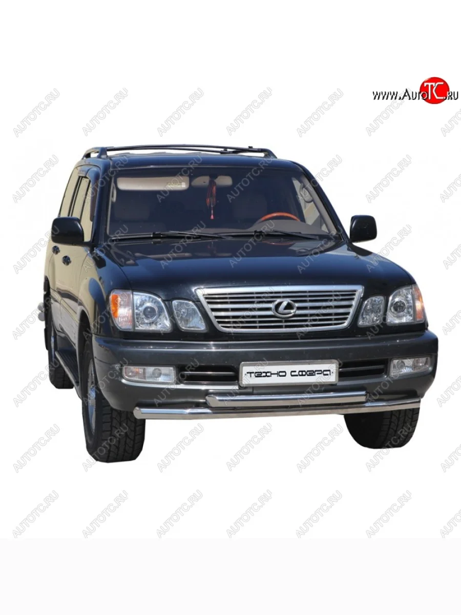 Защита переднего бампера ТехноСфера (Техно Сфера) (двойная, Сталь с покрытием, d63.5 mm) Lexus LX470 J100 дорестайлинг (1998-2002) (цвет: Серебристый)  в Перми Пермском крае