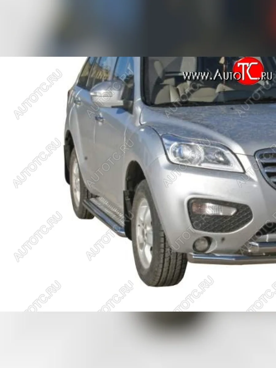 Защита порогов ТехноСфера (Техно Сфера) (Сталь с покрытием, с алюминиевым листом, d63.5 mm) Lifan X60 дорестайлинг (2011-2015) (цвет: Серебристый)  в Перми Пермском крае