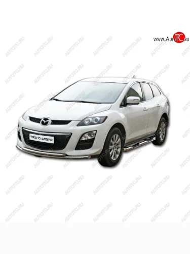 Защита переднего бампера ТехноСфера (Техно Сфера) (двойная, нержавейка, d51 mm) Mazda CX-7  ER (2006-2012) дорестайлинг, рестайлинг