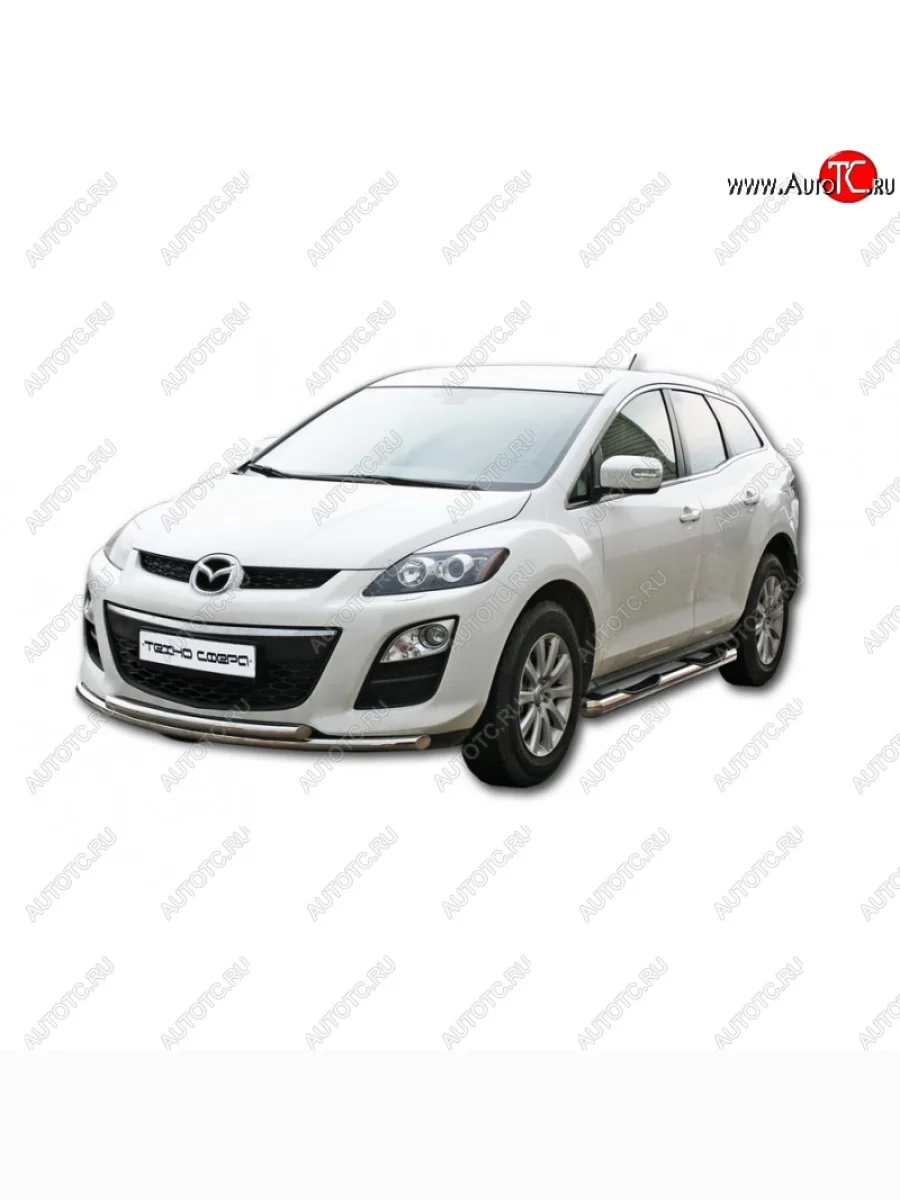 Защита переднего бампера ТехноСфера (Техно Сфера) (двойная, нержавейка, d51 mm) Mazda CX-7 ER рестайлинг (2010-2012)  с доставкой в г. Пермь