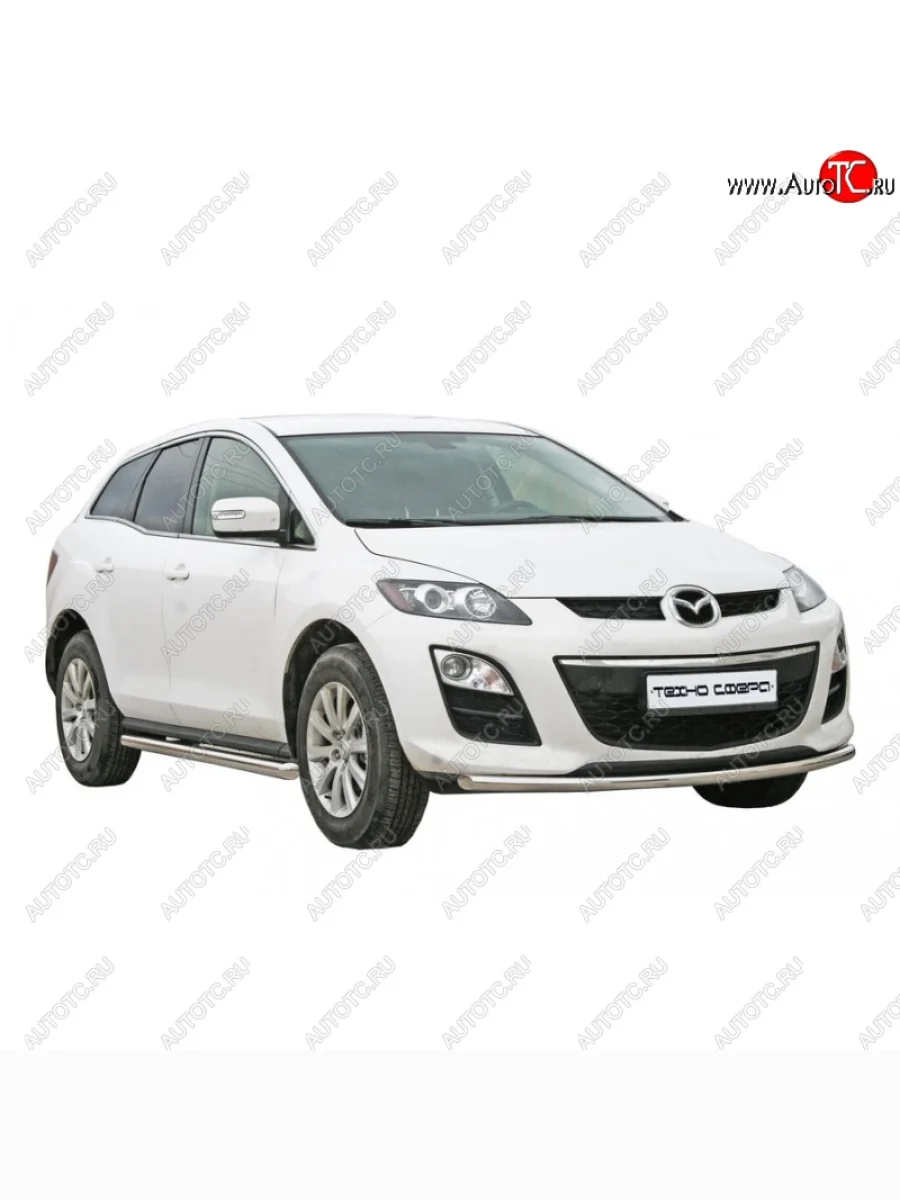 Защита порогов ТехноСфера (Техно Сфера) Люкс (Сталь с покрытием, 63.5 mm) Mazda CX-7 ER дорестайлинг (2006-2010) (цвет: Серебристый)  в Перми Пермском крае