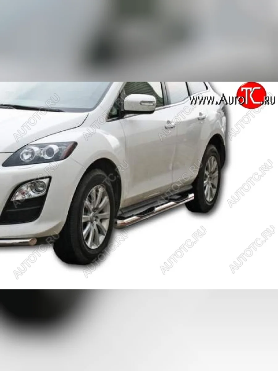 Защита порогов ТехноСфера (Техно Сфера) (нержавейка, с проступью, d76 mm) Mazda CX-7 ER рестайлинг (2010-2012)  с доставкой в г. Пермь