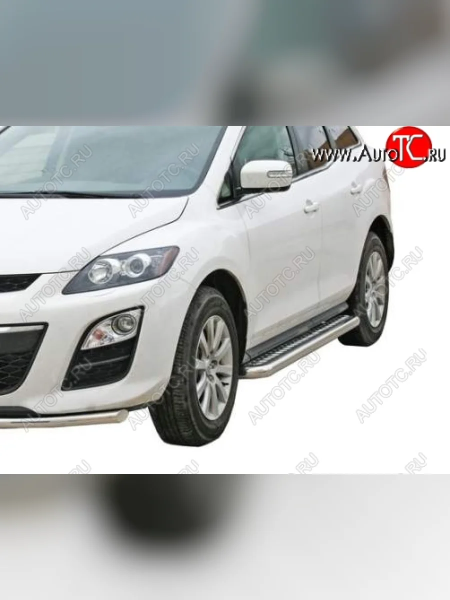 Защита порогов ТехноСфера (Техно Сфера) (нержавейка, с алюминиевым листом, d63.5 mm) Mazda CX-7 ER рестайлинг (2010-2012)  с доставкой в г. Керчь