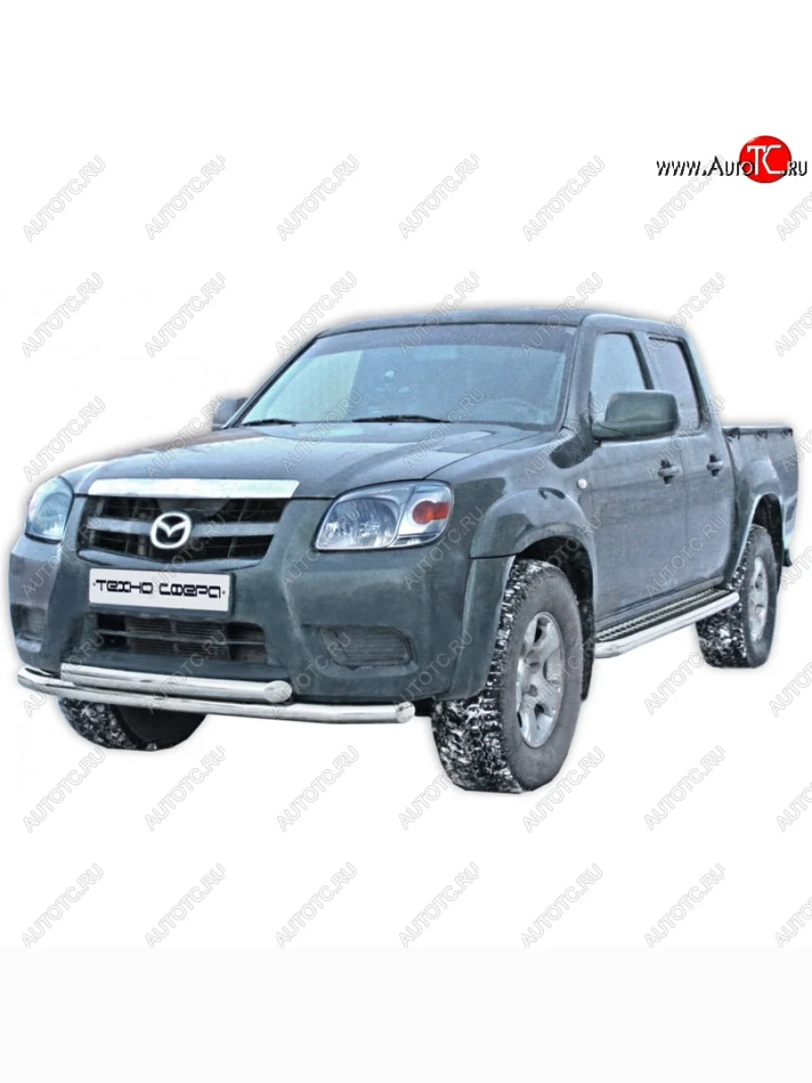 Защита переднего бампера ТехноСфера (Техно Сфера) (двойная, Сталь с покрытием, d63.5 mm) Mazda BT-50 (2006-2011) (цвет: Серебристый)  в Перми Пермском крае