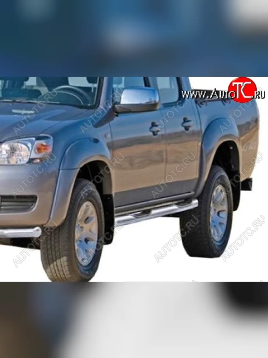 Защита порогов ТехноСфера (Техно Сфера) (нержавейка, с проступью, d76 mm) Mazda BT-50 (2006-2011)  в Керчи Республика Крым