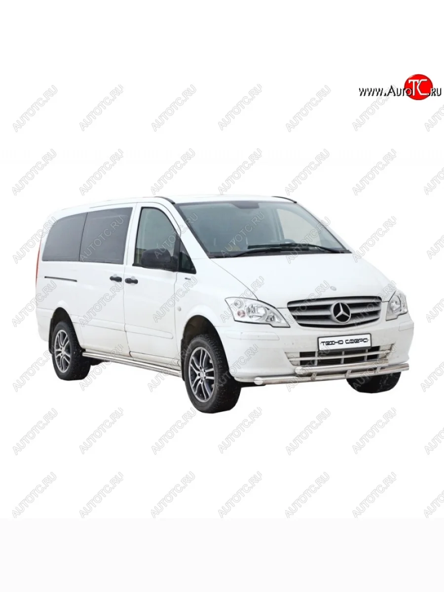 Защита переднего бампера (двойная, d63.5 mm, кол.база 3200) ТехноСфера (Техно Сфера)  Mercedes-Benz Vito (2010-2014) W639 (цвет: Серебристый)  В Кинешме Ивановской области