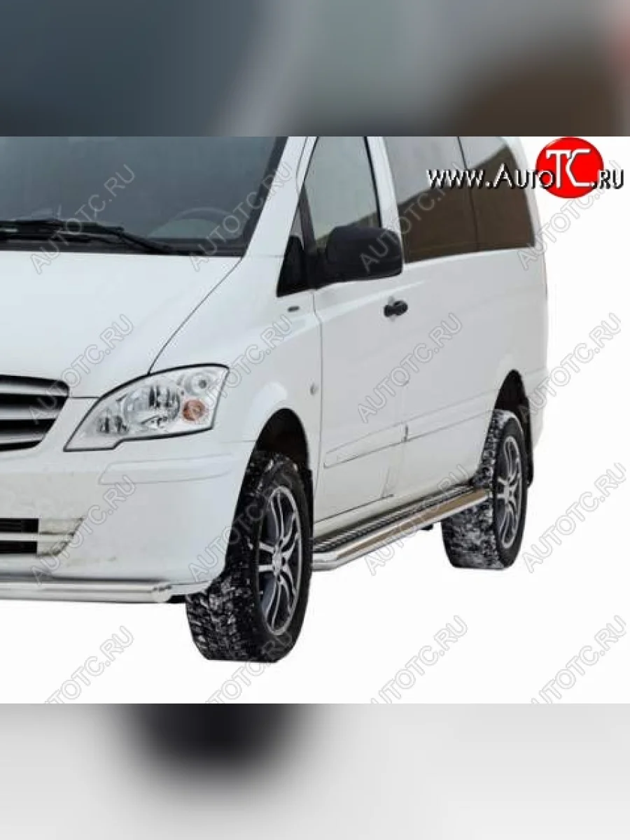 Защита порогов ТехноСфера (Техно Сфера) (Сталь с покрытием, с алюминиевым листом, d63.5 mm)  Mercedes-Benz Vito (2010-2014) W639 (цвет: Серебристый)  В Кинешме Ивановской области