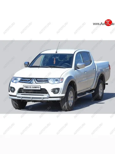Защита переднего бампера ТехноСфера (Техно Сфера) (двойная, нержавейка, d63.5 mm) Mitsubishi L200  4 (2006-2014)  дорестайлинг