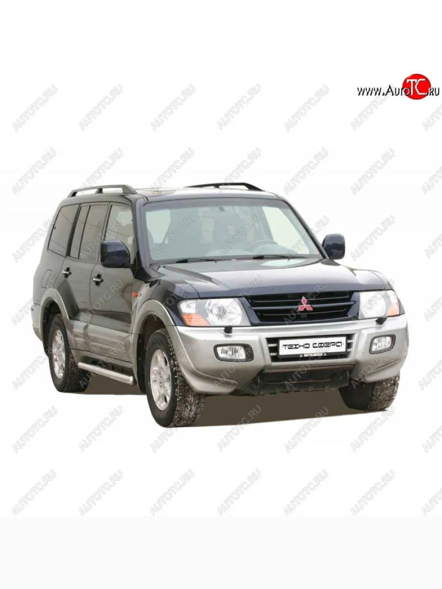 Защита порогов ТехноСфера (Техно Сфера) (нержавейка, 76 mm) Mitsubishi Pajero 3 V70 дорестайлинг (1999-2003)  в Керчи Республика Крым