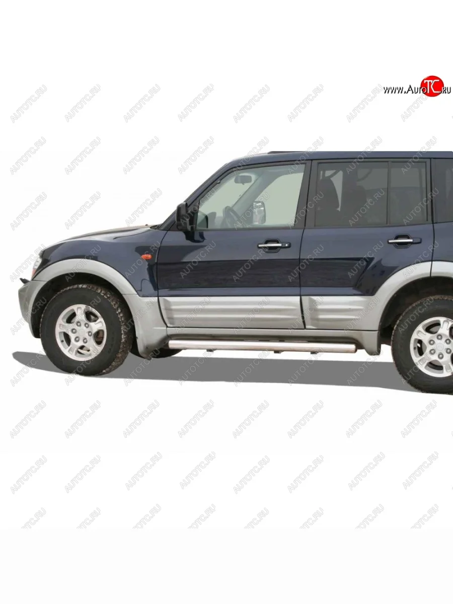 Защита порогов ТехноСфера (Техно Сфера) (Сталь с покрытием, 76 mm) Mitsubishi Pajero 3 V70 дорестайлинг (1999-2003) (цвет: Серебристый)  в Керчи Республика Крым