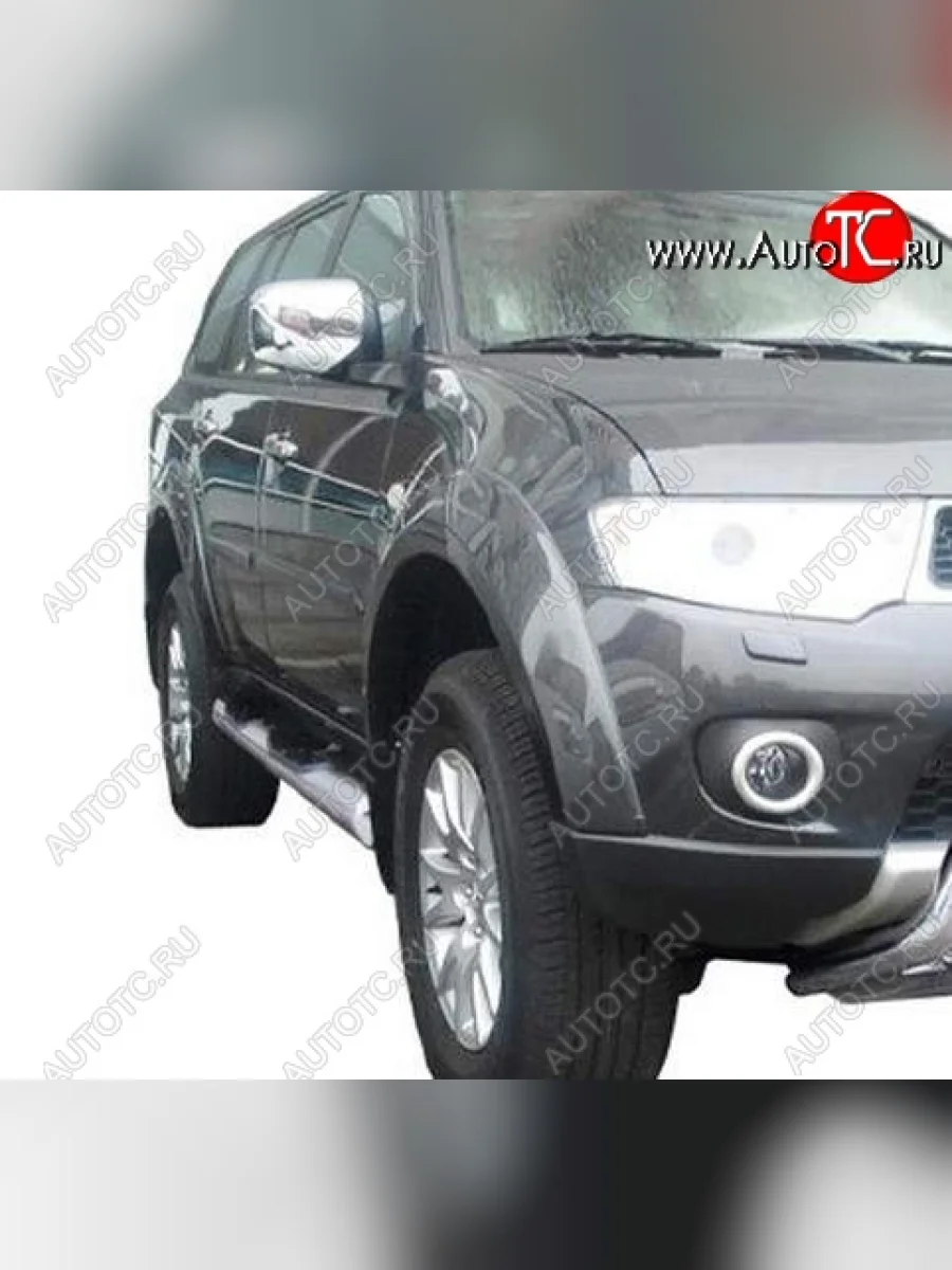 Защита порогов ТехноСфера (Техно Сфера) (нержавейка, с проступью, d76 mm) Mitsubishi Pajero Sport PB дорестайлинг (2008-2013)  в Воронеже Воронежской области
